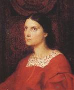 Portrait of Lady Wolverton,nee Georgiana Tufnell,half length,earing a red dress (mk37) George Frederick watts,O.M.,R.A.